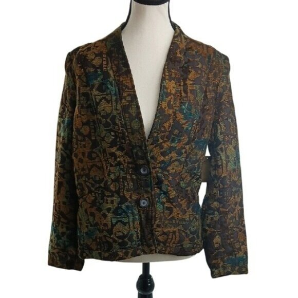 Coldwater Creek Blazer Brown Intricate Pattern 2 Button Long Sleeve Size S - Picture 1 of 7